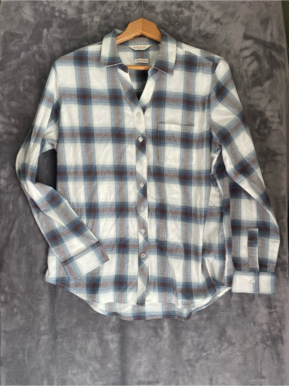 Vintage Light Blue and Brown Plaid Men's Button-Down Shirt